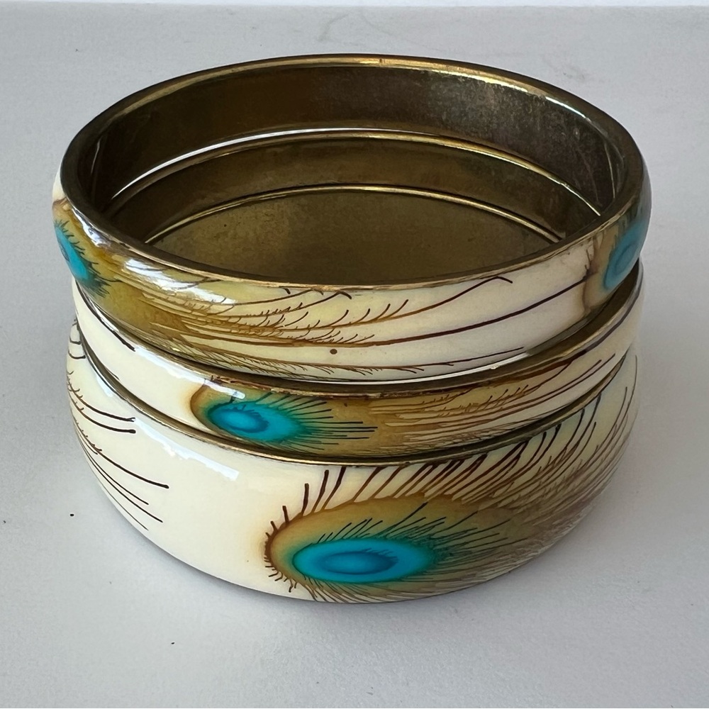 Vintage Peacock Feather Stacking Bracelets